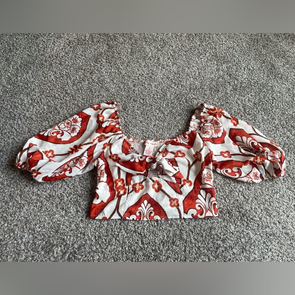 Flying Tomato Burnt Orange Twist Front Puff Sleeve Crop top‎ Size S